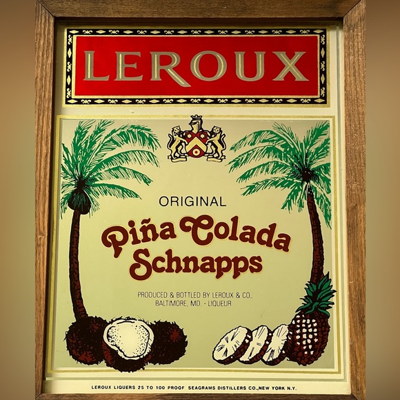 Vintage 90’s Leroux Pina Colada Mirrored Sign - Picture 2 of 3